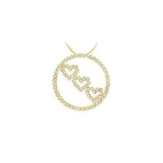 Diamond Circle and Heart Pendant : 14K Yellow Gold - 1.25 CT Diamonds