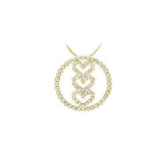 Diamond Circle and Heart Pendant : 14K Yellow Gold - 1.00 CT Diamonds