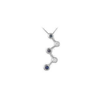 Blue Sapphire and Diamond Pendant : 14K White Gold - 0.50 CT TGW