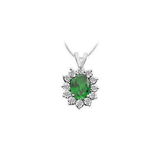 Emerald and Diamond Pendant : 14K White Gold - 2.25 CT TGW