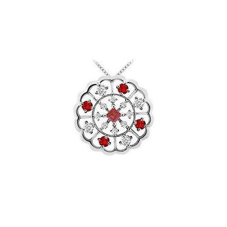 Ruby and Diamond Flower Pendant : 14K White Gold - 1.00 CT TGW