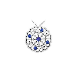 Sapphire and Diamond Flower Pendant : 14K White Gold - 1.00 CT TGW