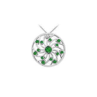 Emerald and Diamond Pendant : 14K White Gold - 0.75 CT TGW