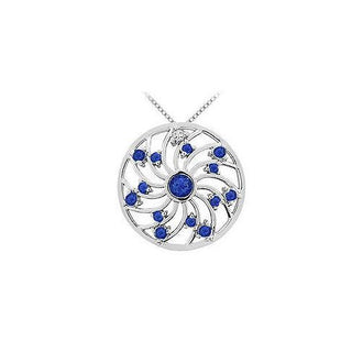 Sapphire and Diamond Pendant : 14K White Gold - 0.75 CT TGW