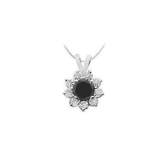 Black and White Diamond Pendant : 14K White Gold - 0.75 CT Diamonds