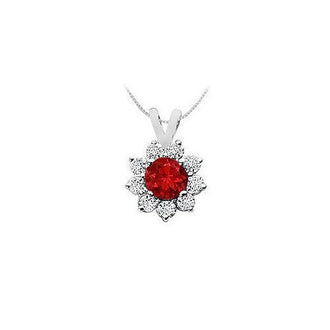 Ruby and Diamond Pendant : 14K White Gold - 0.75 CT TGW