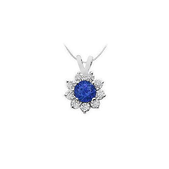 Sapphire and Diamond Pendant : 14K White Gold - 0.75 CT TGW