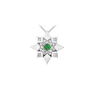 Emerald and Diamond Star Pendant : 14K White Gold - 0.66 CT TGW