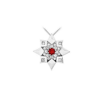 Ruby and Diamond Star Pendant : 14K White Gold - 0.66 CT TGW