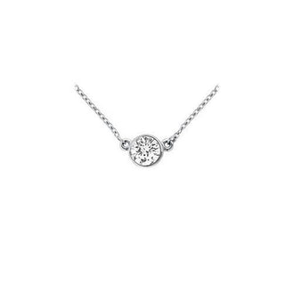 18K White Gold : Bezel Set Round Diamond Solitaire Pendant - 0.33 CT. TDW.