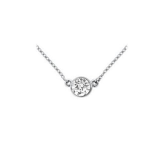 18K White Gold : Bezel Set Round Diamond Solitaire Pendant - 0.75 CT. TDW.