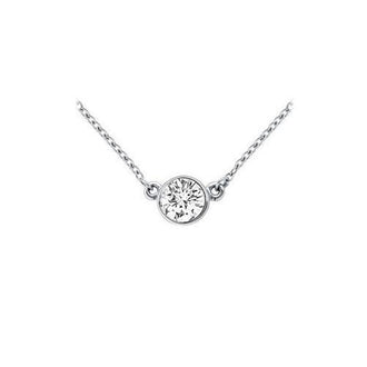 18K White Gold : Bezel Set Round Diamond Solitaire Pendant - 1.00 CT. TDW.