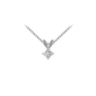 18K White Gold : Princess Cut Diamond Solitaire Pendant  0.25 CT. TDW.