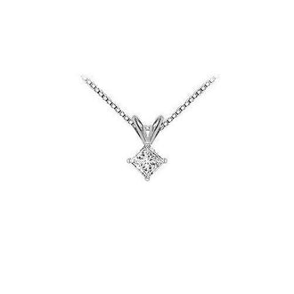 18K White Gold : Princess Cut Diamond Solitaire Pendant  0.50 CT. TDW.