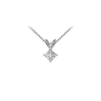 18K White Gold : Princess Cut Diamond Solitaire Pendant  0.75 CT. TDW.