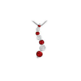 Ruby and Diamond Journey Pendant : 14K White Gold - 1.00 CT TGW