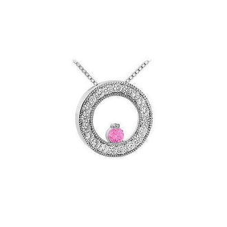 Pink Sapphire and Diamond Circle Pendant : 14K White Gold - 1.00 CT TGW