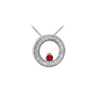 Ruby and Diamond Circle Pendant : 14K White Gold - 1.00 CT TGW