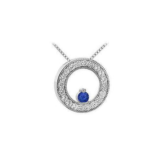 Sapphire and Diamond Circle Pendant : 14K White Gold - 1.00 CT TGW