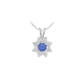 Sapphire and Diamond Flower Pendant : 14K White Gold - 0.75 CT TGW