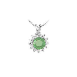 Emerald and Diamond Pendant : 14K White Gold - 1.00 CT TGW