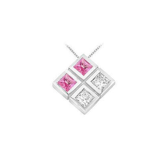 Pink Sapphire and Diamond Pendant : 14K White Gold - 1.00 CT TGW