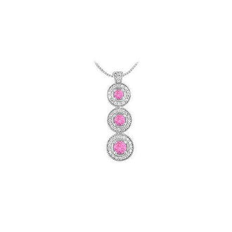 Pink Sapphire and Diamond Pendant : 14 White Gold - 1.25 CT TGW