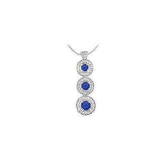 Blue Sapphire and Diamond Pendant : 14 White Gold - 1.25 CT TGW