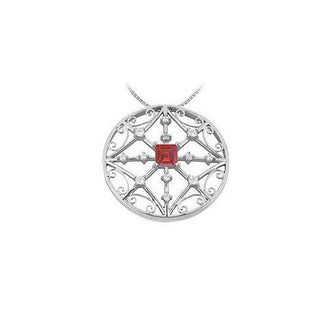 Ruby and Diamond Pendant : 14K White Gold - 1.75 CT TGW