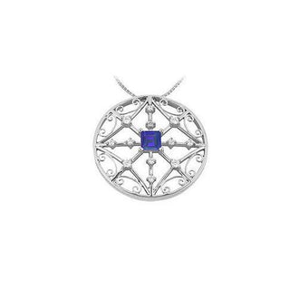 Sapphire and Diamond Pendant : 14K White Gold - 1.75 CT TGW