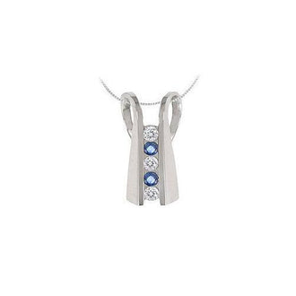 Blue Sapphire and Diamond Pendant : 14K White Gold - 1.00 CT TGW