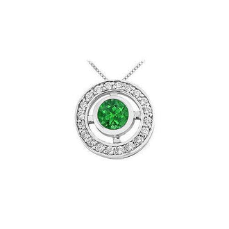 Emerald and Diamond Circle Pendant : 14K White Gold - 0.50 CT TGW