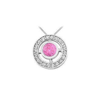 Pink Sapphire and Diamond Circle Pendant : 14K White Gold - 0.50 CT TGW