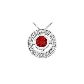 Ruby and Diamond Circle Pendant : 14K White Gold - 0.50 CT TGW