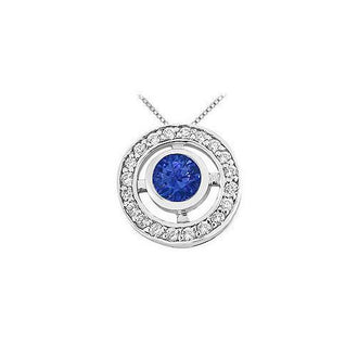 Sapphire and Diamond Circle Pendant : 14K White Gold - 0.50 CT TGW