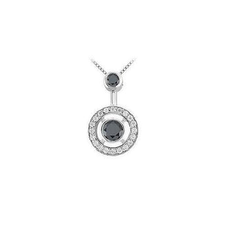 Black and White Diamond Circle Pendant : 14K White Gold - 1.50 CT Diamonds