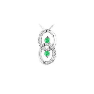 Emerald and Diamond Circle Pendant : 14K White Gold - 1.00 CT TGW