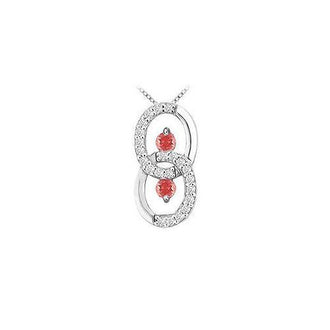 Ruby and Diamond Circle Pendant : 14K White Gold - 1.00 CT TGW