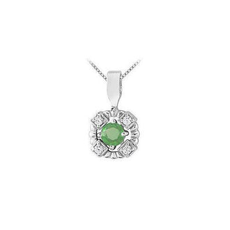 Emerald and Diamond Pendant : 14K White Gold - 0.50 CT TGW