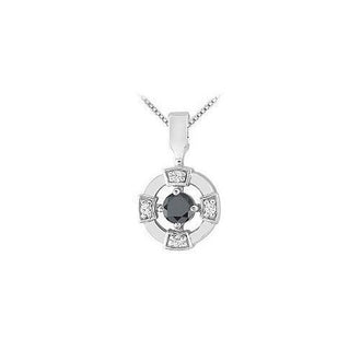 Black and White Diamond Circle Pendant : 14K White Gold - 0.25 CT Diamonds