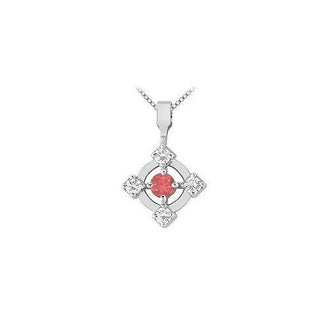 Ruby and Diamond + Pendant : 14K White Gold - 0.50 CT TGW