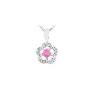 Pink Sapphire and Diamond Flower Pendant : 14K White Gold - 0.50 CT TGW