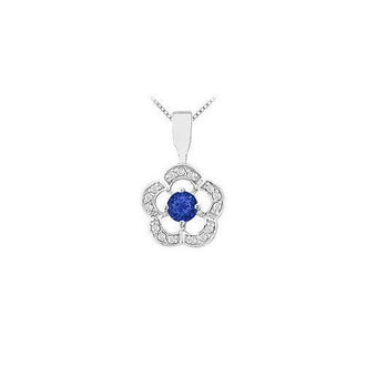 Sapphire and Diamond Flower Pendant : 14K White Gold - 0.50 CT TGW