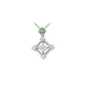 Emerald and Diamond Pendant : 14K White Gold - 1.00 CT TGW