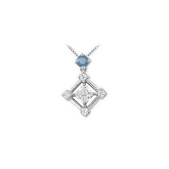 Sapphire and Diamond Pendant : 14K White Gold - 1.00 CT TGW