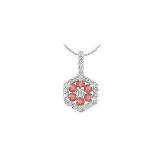 Ruby and Diamond Geometric Design Pendant : 14K White Gold - 1.50 CT TGW