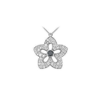 Black and White Diamond Flower Pendant : 14K White Gold - 2.00 CT Diamonds