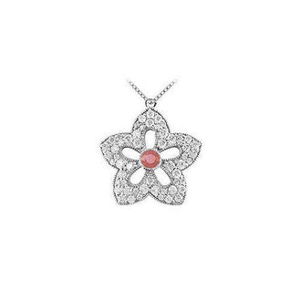 Ruby and Diamond Flower Pendant : 14K White Gold - 2.00 CT TGW