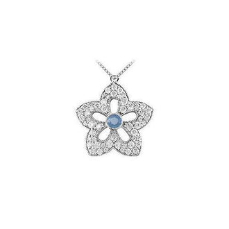 Sapphire and Diamond Flower Pendant : 14K White Gold - 2.00 CT TGW