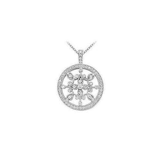 Diamond Floral Circle Pendant : 14K White Gold - 0.66 CT Diamonds